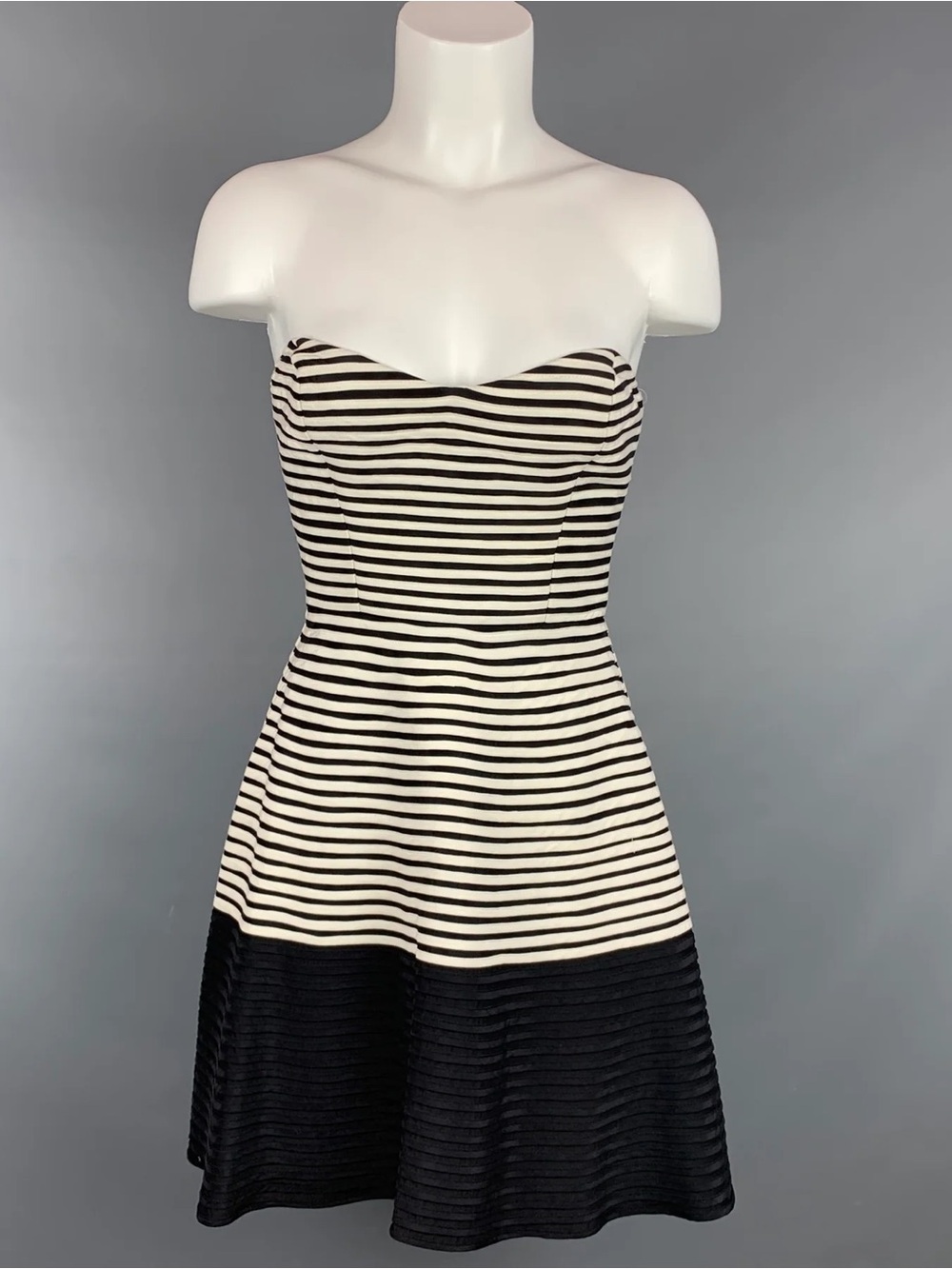 Parker Strapless Silk Black/Ivory Stripe Fit & Flare Dress Size XS